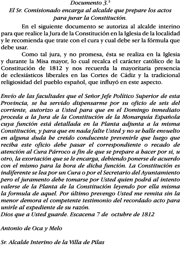 Documento 3 3 El Sr  Comisionado encarga al alcalde que prepare los actos para jurar la Constitución  En el siguiente   
