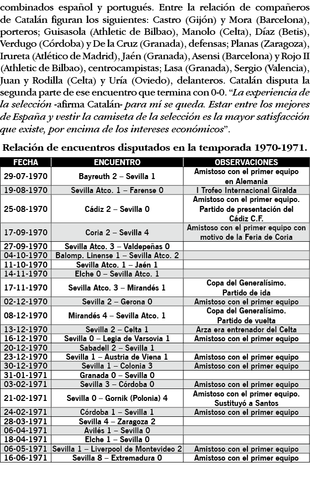 combinados español y portugués  Entre la relación de compañeros de Catalán figuran los siguientes: Castro (Gijón) y M   