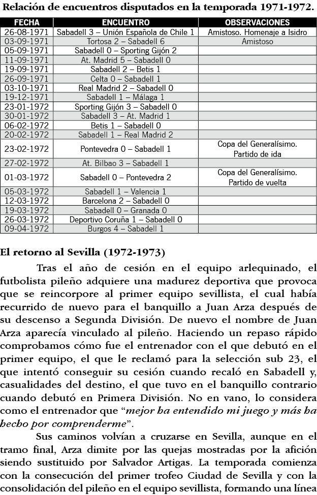 Relación de encuentros disputados en la temporada 1971-1972    El retorno al Sevilla (1972-1973) Tras el año de cesió   
