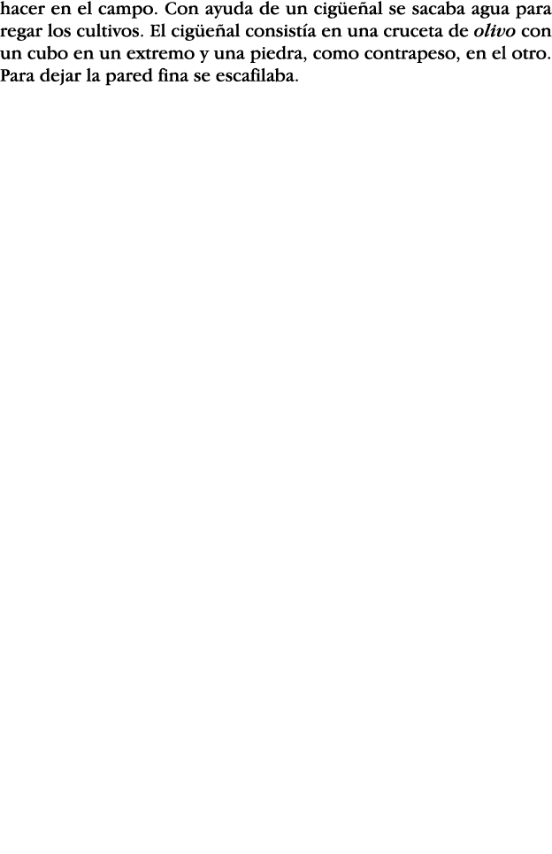 hacer en el campo  Con ayuda de un cigüeñal se sacaba agua para regar los cultivos  El cigüeñal consistía en una cruc   