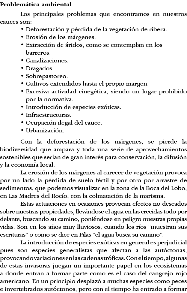 Problemática ambiental Los principales problemas que encontramos en nuestros cauces son:   Deforestación y pérdida de   